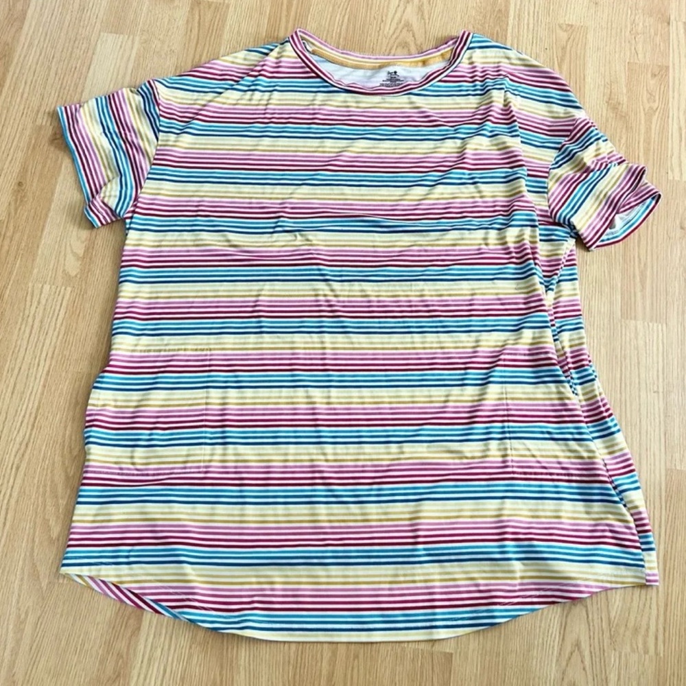 Secret Treasures Multi-Color Striped Short Sleeve Tee